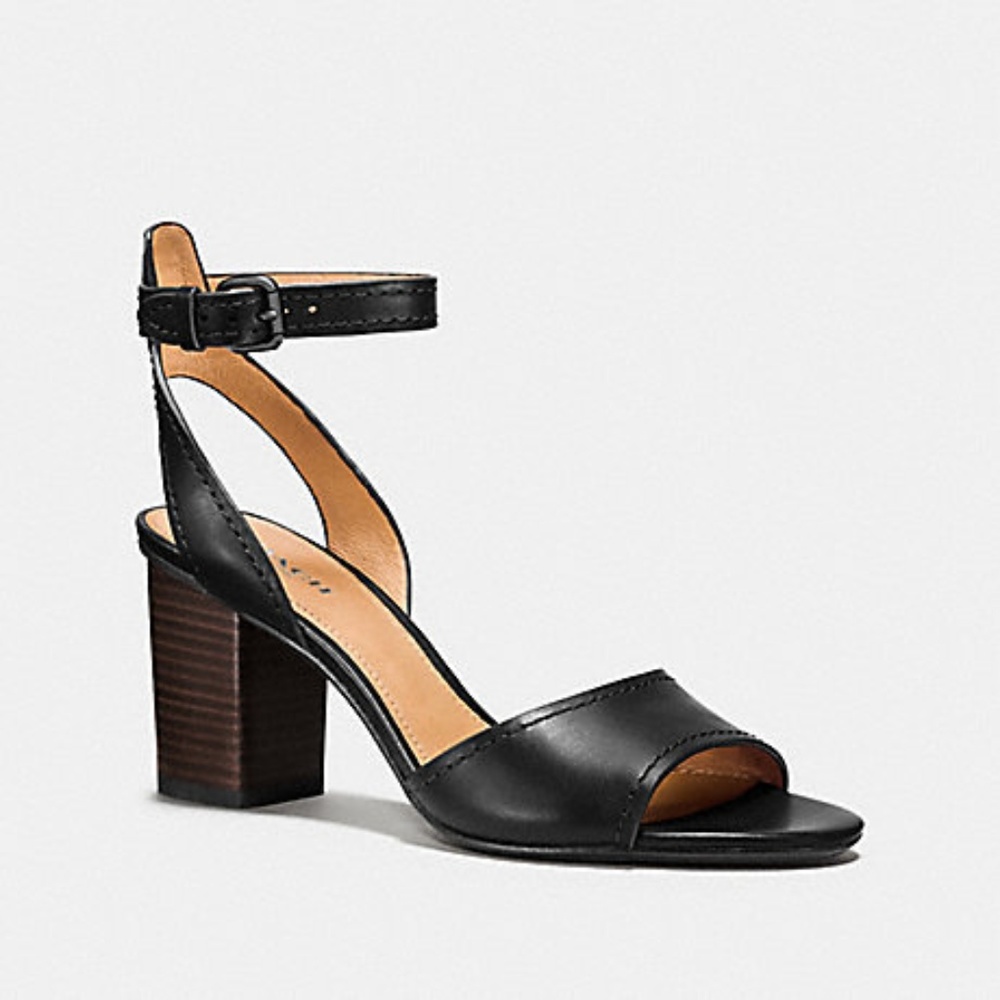 COACH Pipher Sandal, Black Leather Size 8